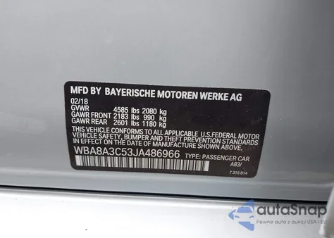 2018 BMW 320I xDrive from USA, damaged, VIN WBA8A3C53JA486966